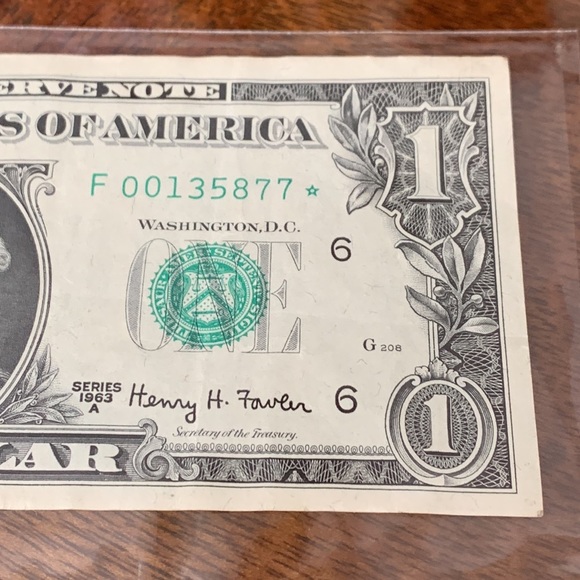 1963A $1 Federal Reserve Star Note Atlanta One Dollar Bill F00135877* 1963 A low - Picture 5 of 8